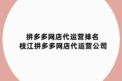 拼多多网店代运营排名 枝江拼多多网店代运营公司